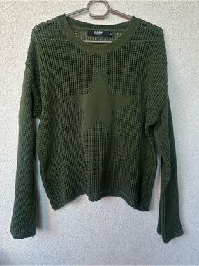 Jaded London Olive Green Open Knit Star Sweater Bell Sleeves Size M Fair Cond.